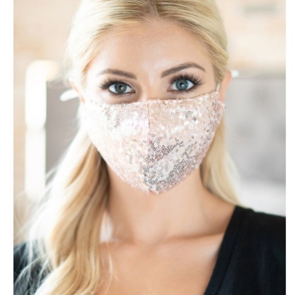 Champagne Rose Or Gold Sequin Face Mask - Picture 4 of 7